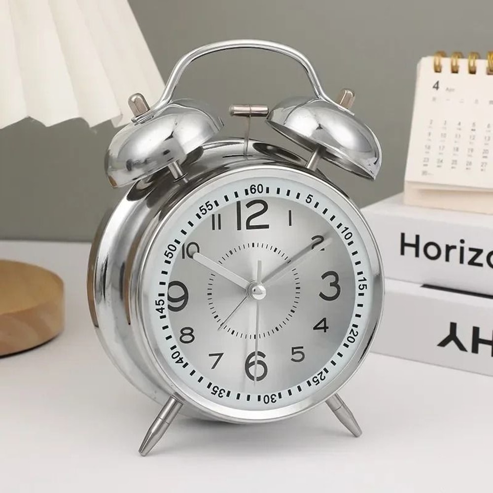 Classic Twin Bell Alarm Clock With Night Light Loud Metal Bedside Clock 2