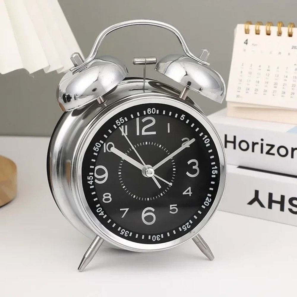 Classic Twin Bell Alarm Clock With Night Light Loud Metal Bedside Clock 1