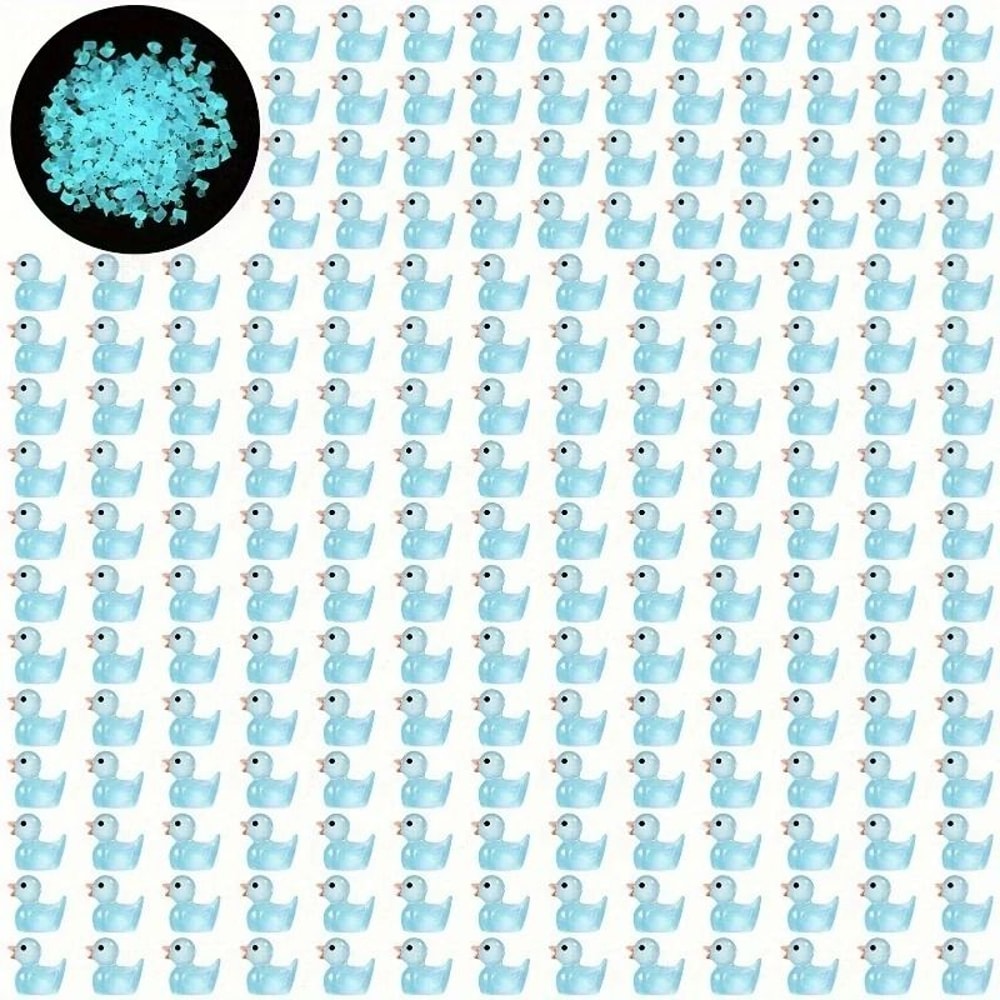 100pcs Blue Glow In The Dark Mini Duck Figurines Resin DIY Decor Set 0