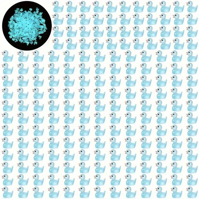 100pcs Blue Glow In The Dark Mini Duck Figurines Resin DIY Decor Set 3
