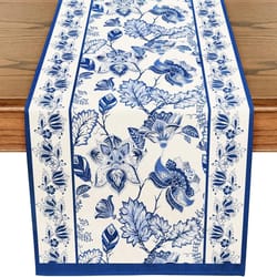 blue floral linen table runner farmhouse dining table decor for kitchen and events