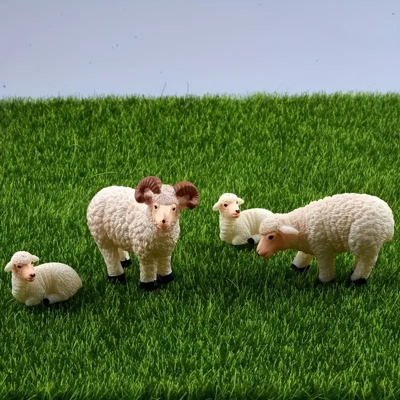 Mini Resin Sheep Family Figurine Set Micro Landscape Garden Decor 0