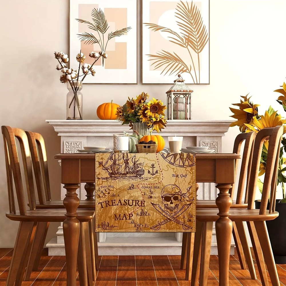 Pirate Treasure Linen Table Runner Adventure Theme Dining Table Decor 3