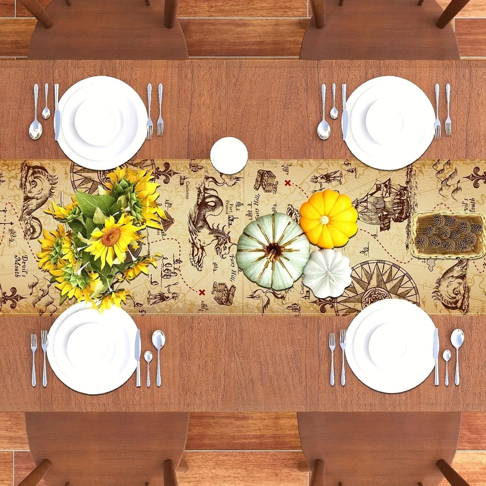 Pirate Treasure Linen Table Runner Adventure Theme Dining Table Decor 5