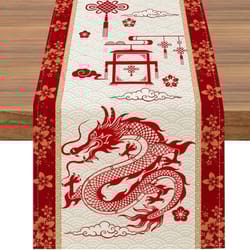 chinese new year dragon linen table runner spring festival dining decor