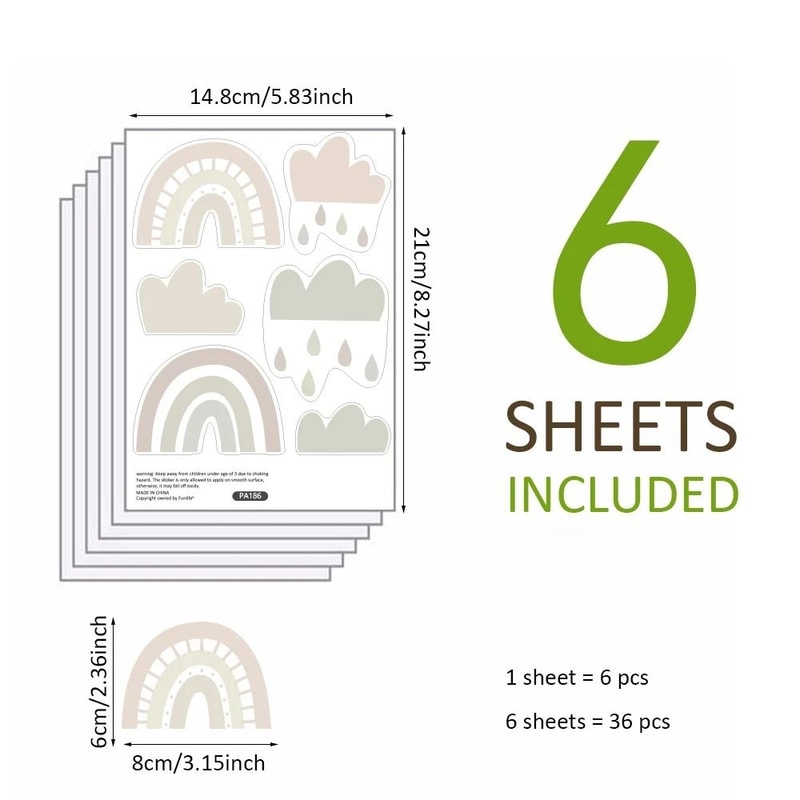 Rainbow Wall Stickers Vinyl Decal Set Colorful Room Decor For Kids 3