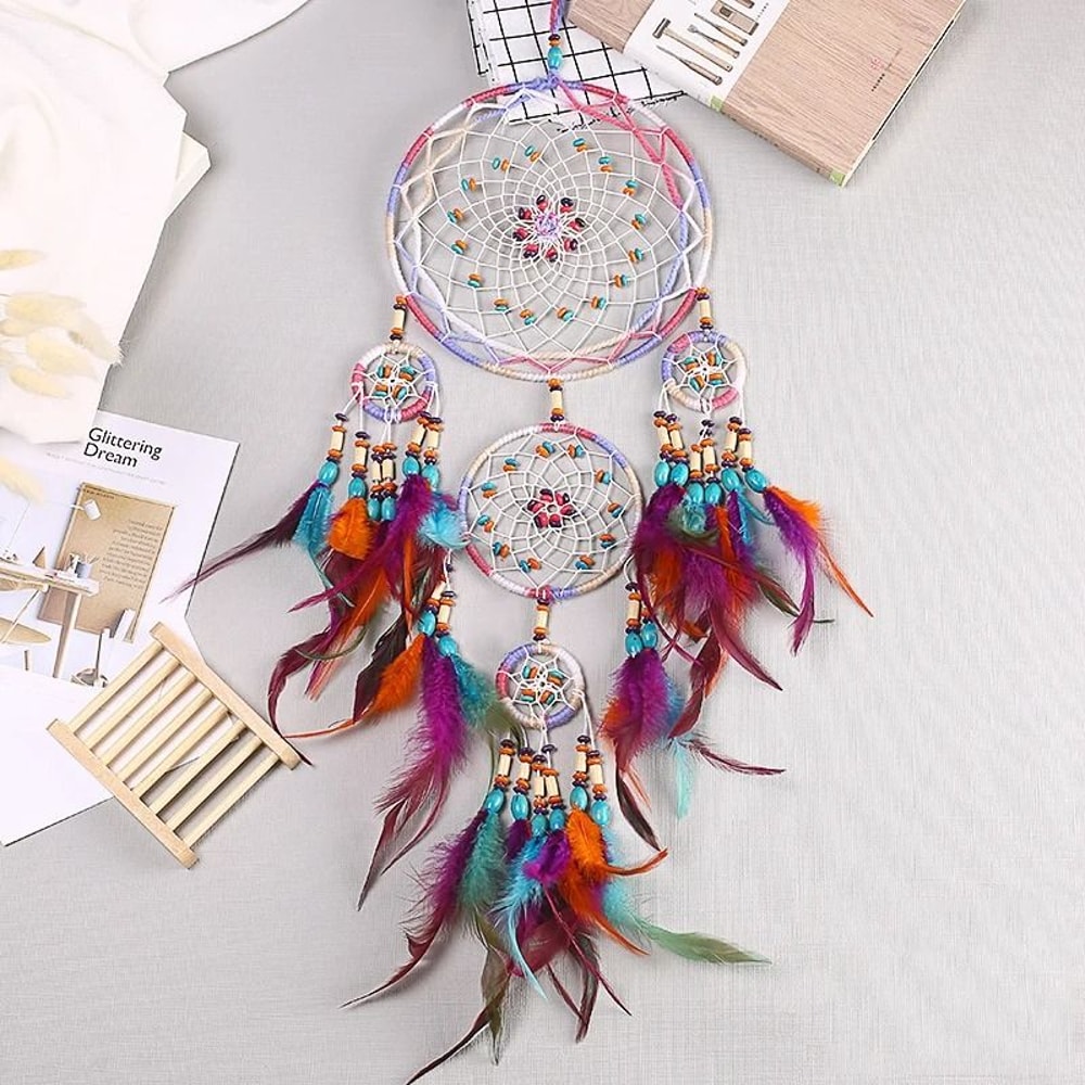 Handmade Five Ring Dream Catcher Wall Hanging Bohemian Home Decor 5