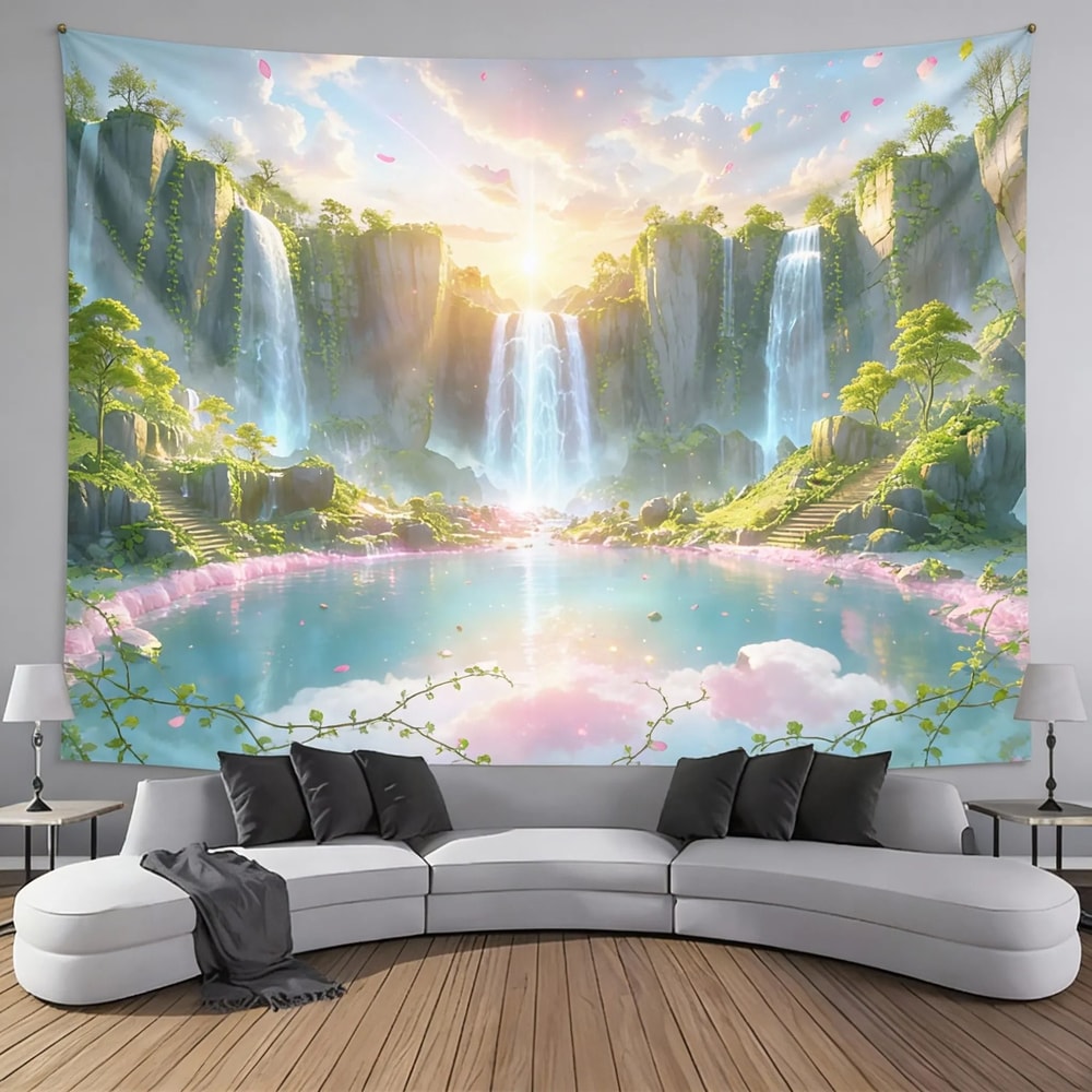 Waterfall Canyon Wall Tapestry Large Landscape Wall Hanging Decor 3