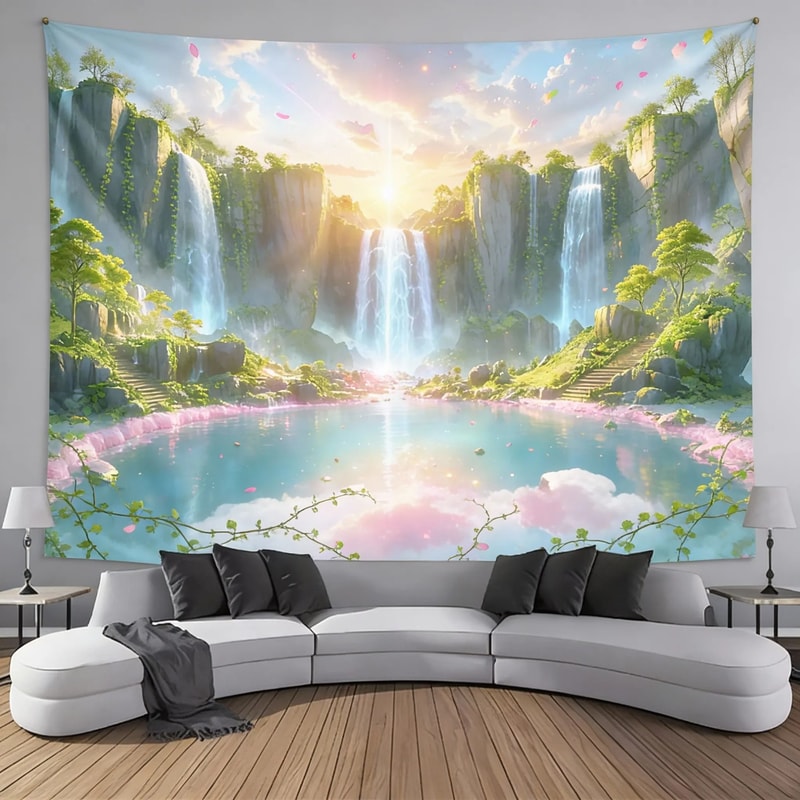 Waterfall Canyon Wall Tapestry Large Landscape Wall Hanging Decor 3