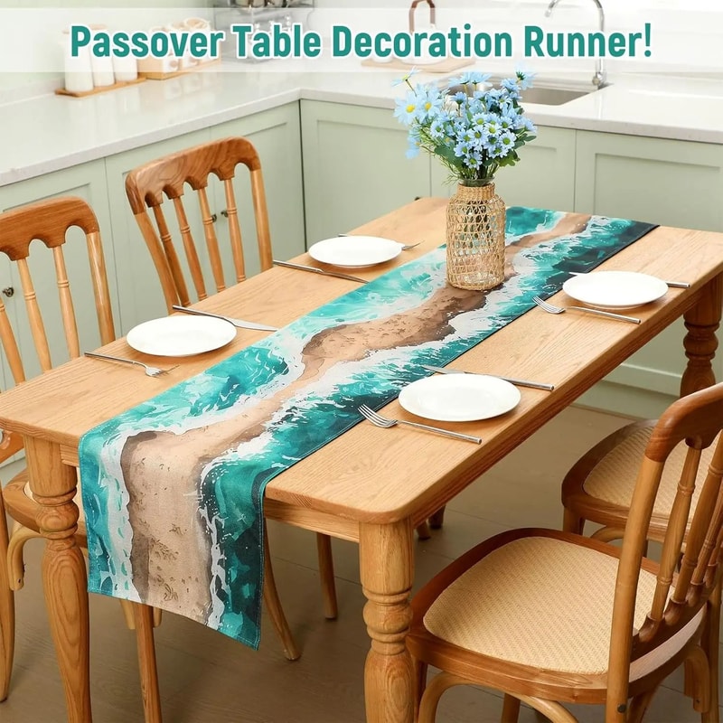 Passover Linen Table Runner Pesach Holiday Dining Table Decor 5