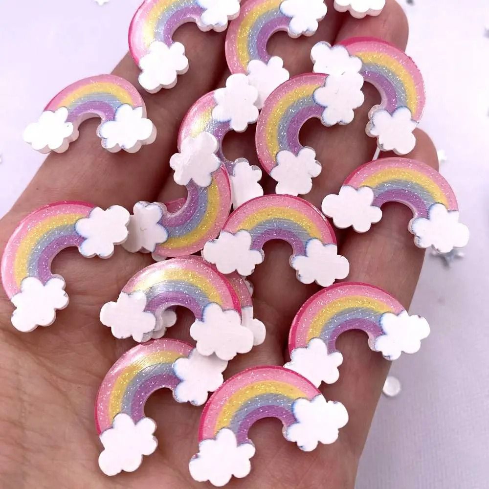 Glitter Rainbow Cloud Acrylic Flatback Charms DIY Craft Decor Set 3