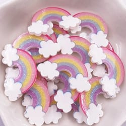 glitter rainbow cloud acrylic flatback charms diy craft decor set