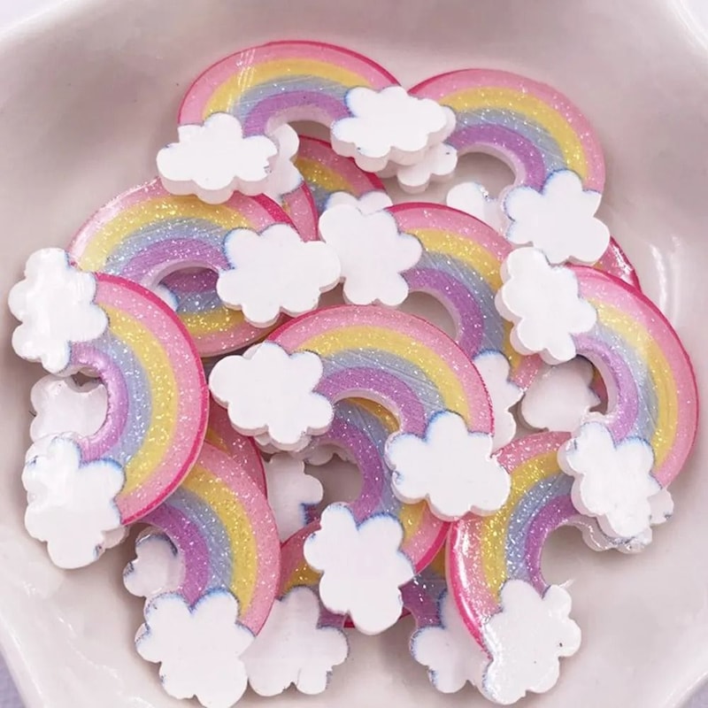 Glitter Rainbow Cloud Acrylic Flatback Charms DIY Craft Decor Set 0