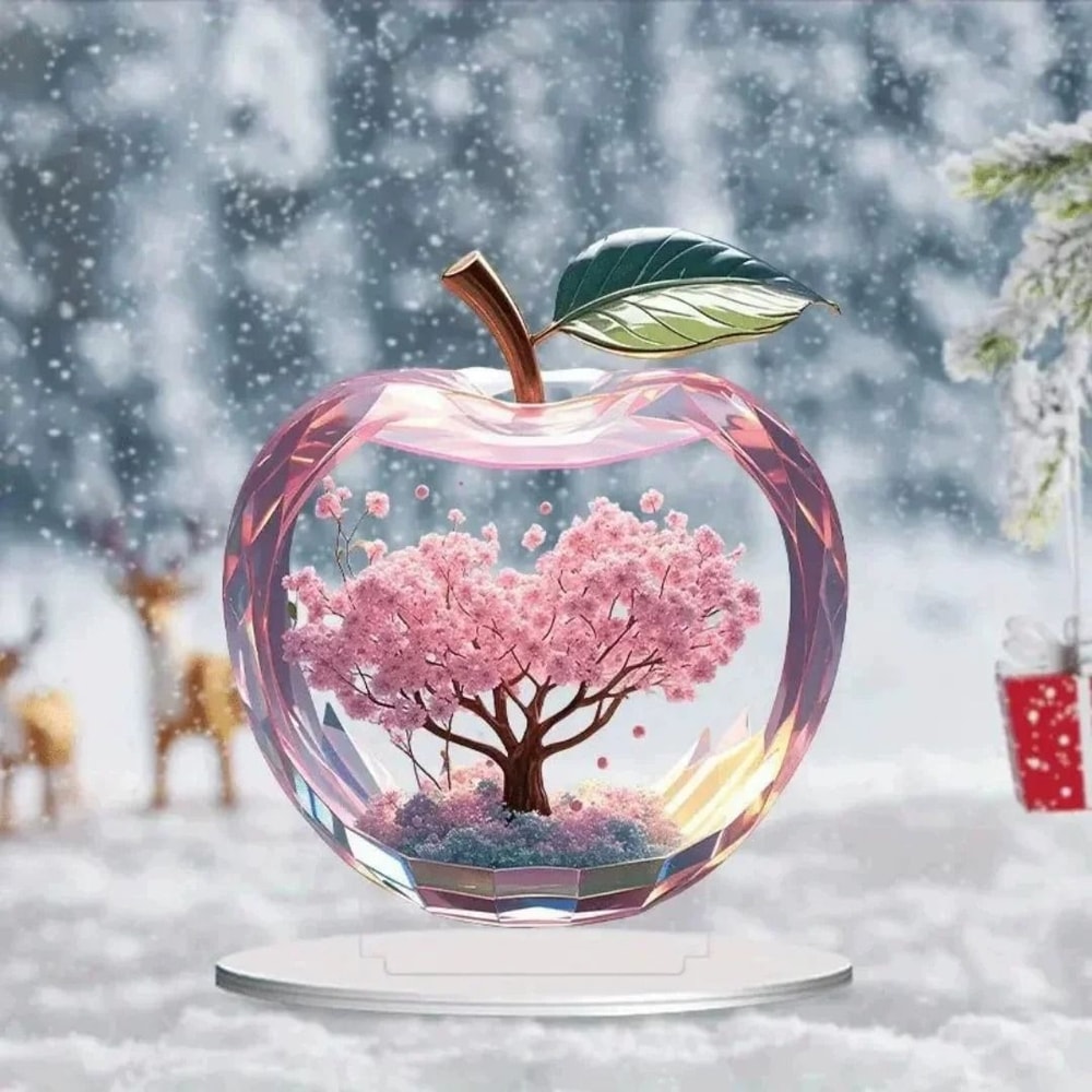 Cherry Blossom Acrylic Desk Ornament Apple Shape Decorative Tabletop Art 6