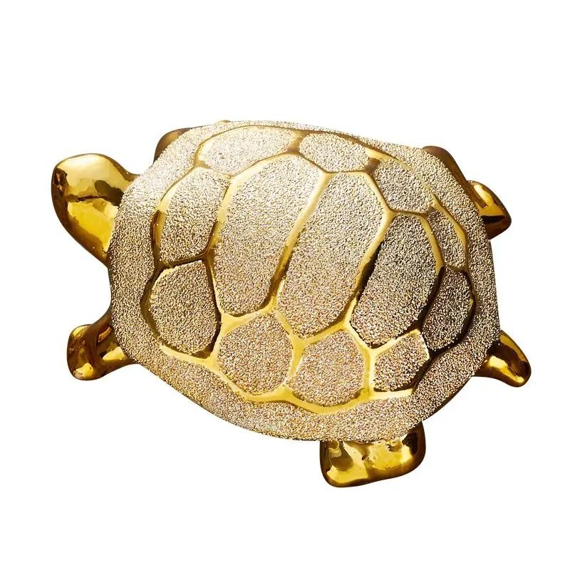 Gold Money Turtle Figurine Ceramic Feng Shui Desk Decor For Wealth And Luck 1