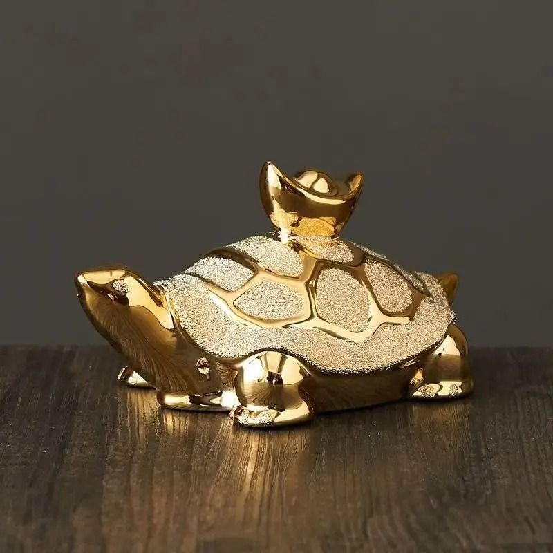 Gold Money Turtle Figurine Ceramic Feng Shui Desk Decor For Wealth And Luck 2
