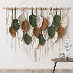 large macrame wall hanging boho woven tapestry handmade leaf decor