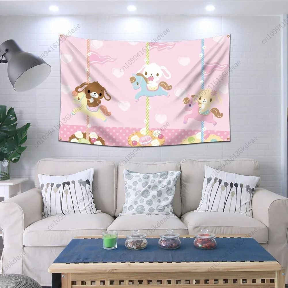 Cute Cartoon Tapestry Wall Hanging Aesthetic Fabric Poster Decor 3