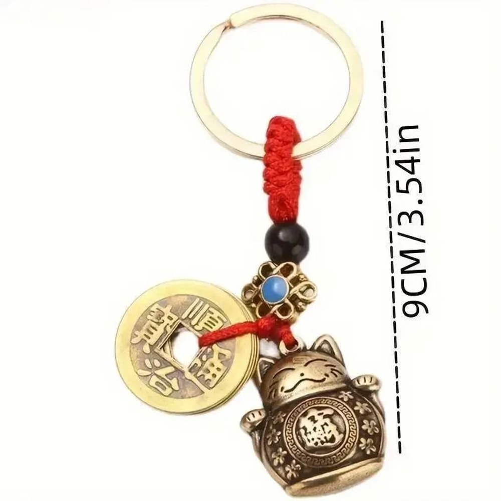 Vintage Lucky Cat Feng Shui Money Talisman Keychain 1