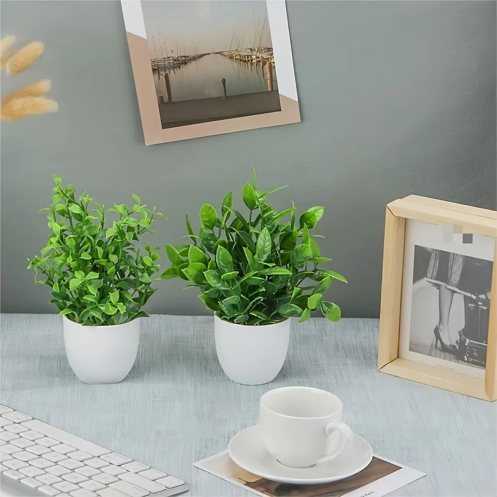 Mini Artificial Potted Plants Set Fake Bonsai Decor For Home Office 0
