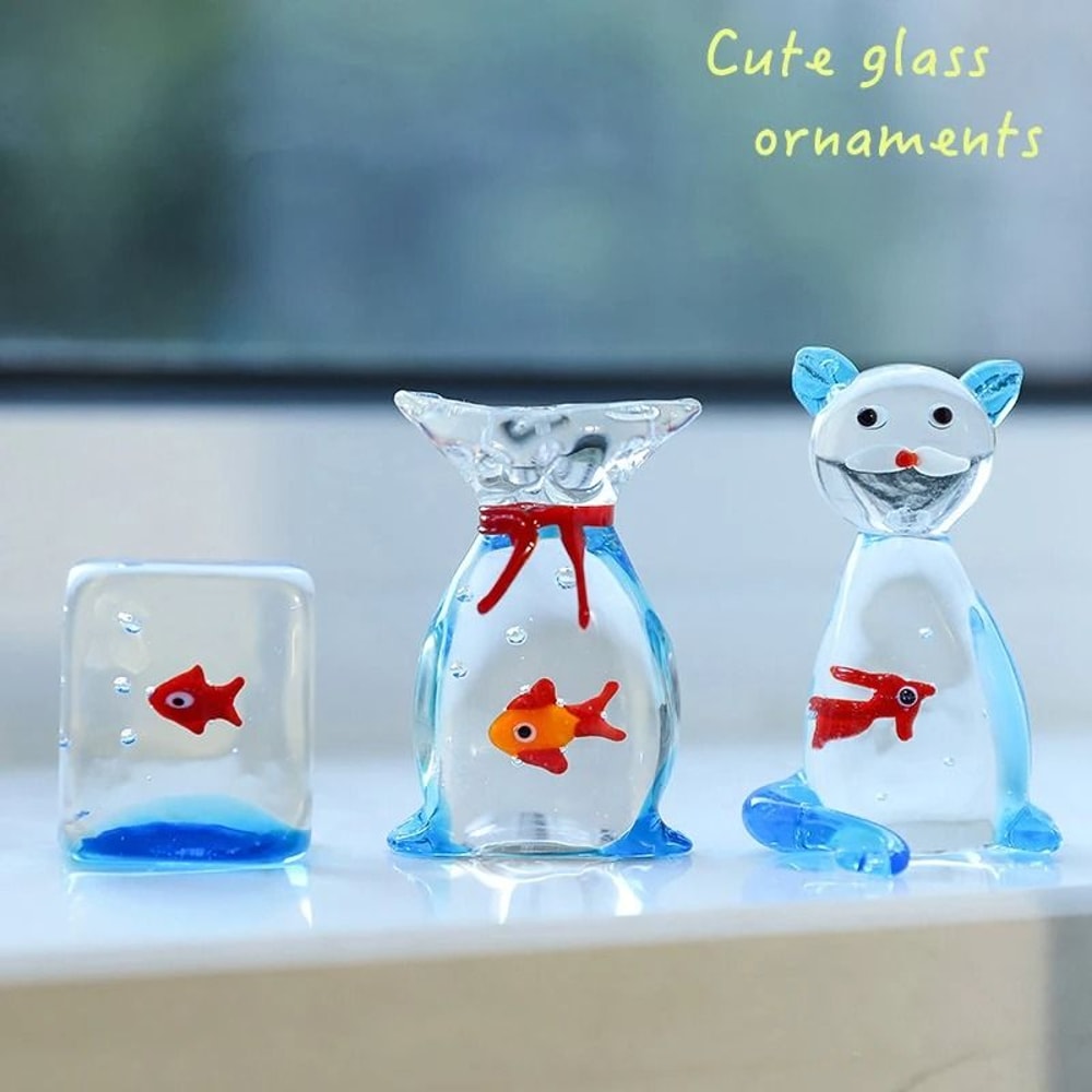 Handcrafted Glass Fish Figurine Mini Colorful Desktop Decor 12