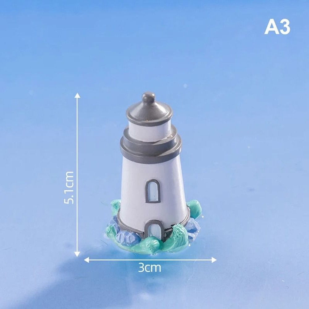 Mini Ocean Lighthouse Figurine Resin Landscape Decor Ornament 3