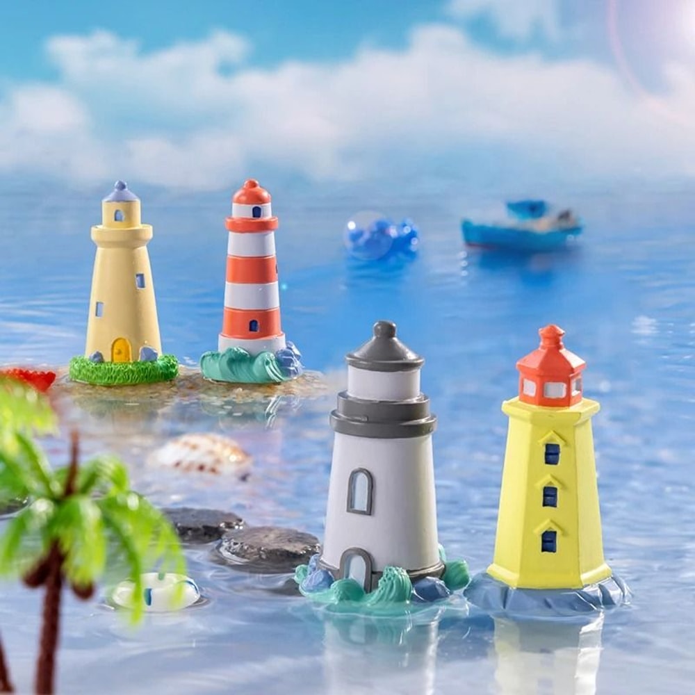 Mini Ocean Lighthouse Figurine Resin Landscape Decor Ornament 13