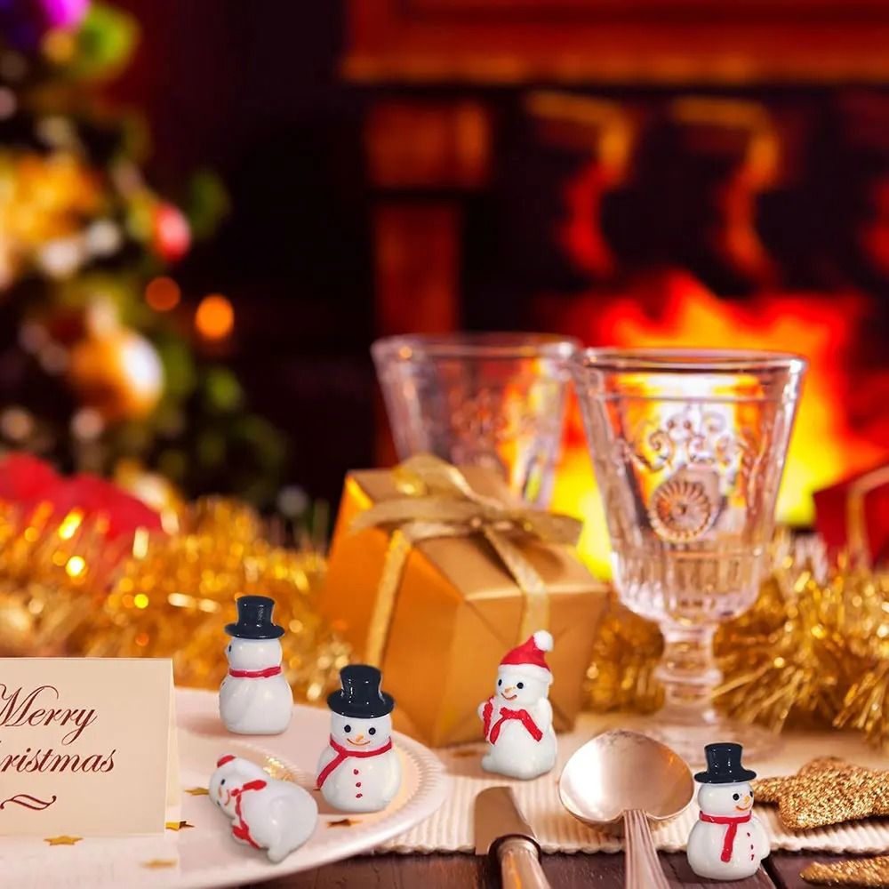 Mini Snowman Figurines Set Christmas Resin Garden Decor Accessories 3