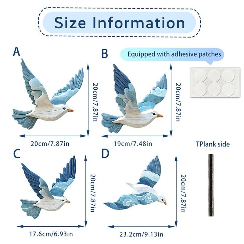 Wooden Seagull Wall Decor Coastal Nautical Home Decoration Set 5