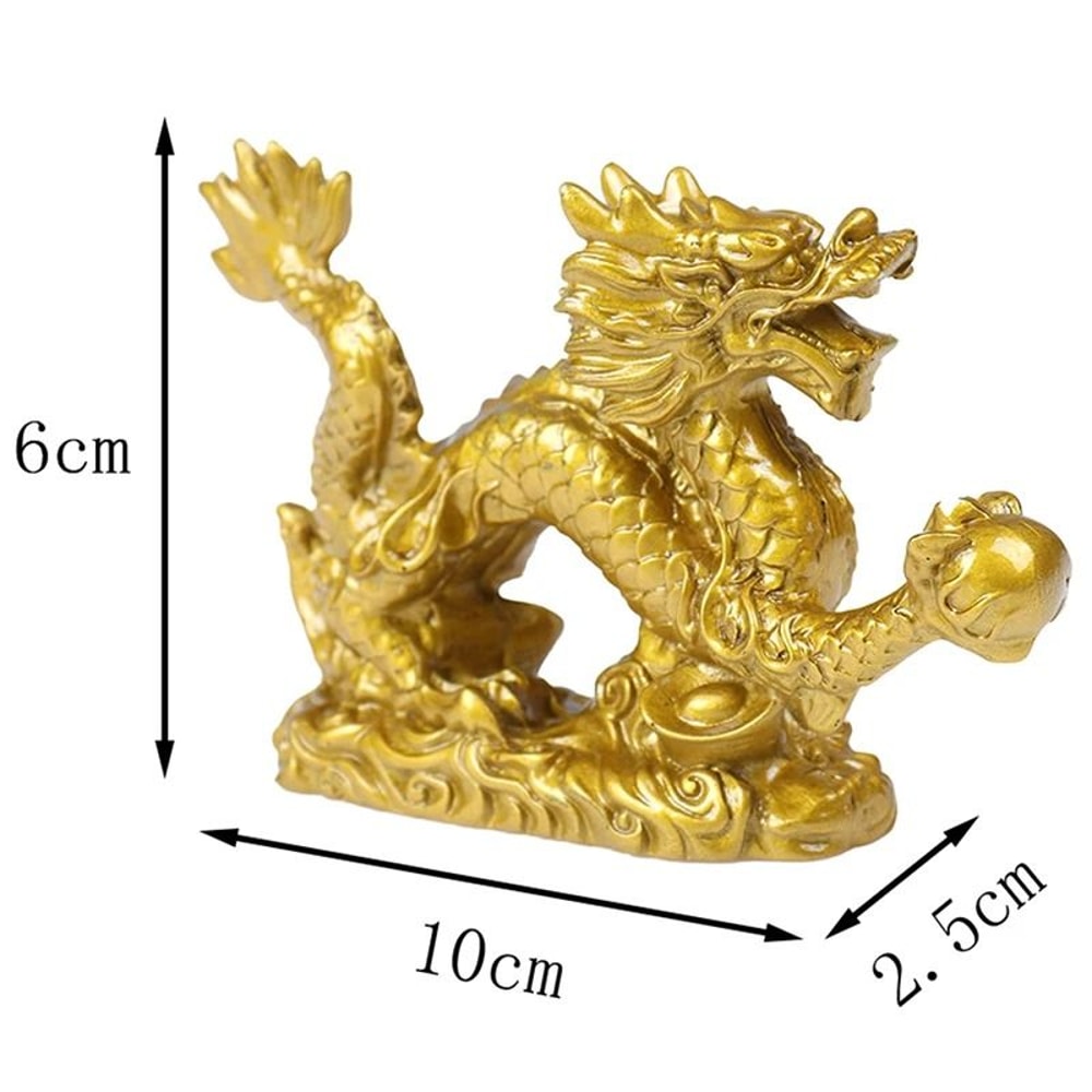 Golden Dragon Statue Chinese Zodiac Feng Shui Desk Decor 2