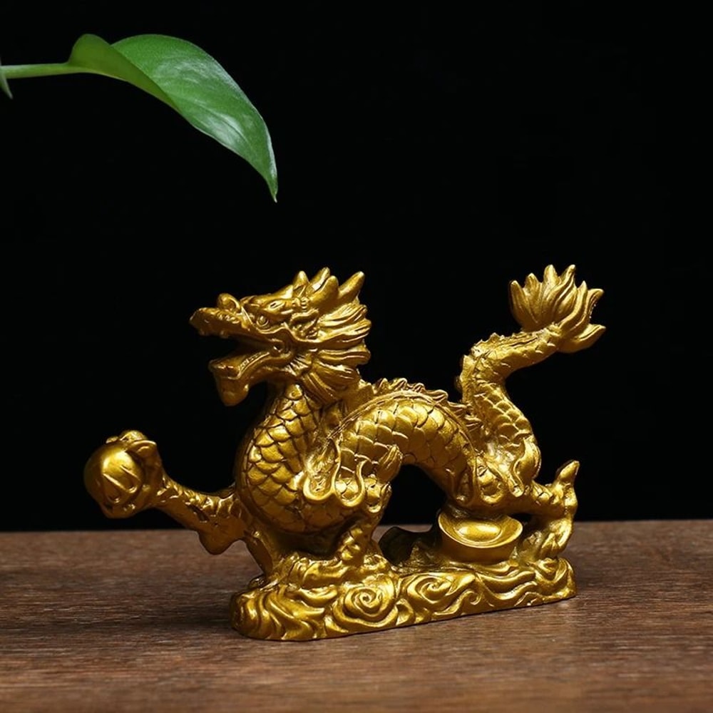Golden Dragon Statue Chinese Zodiac Feng Shui Desk Decor 3