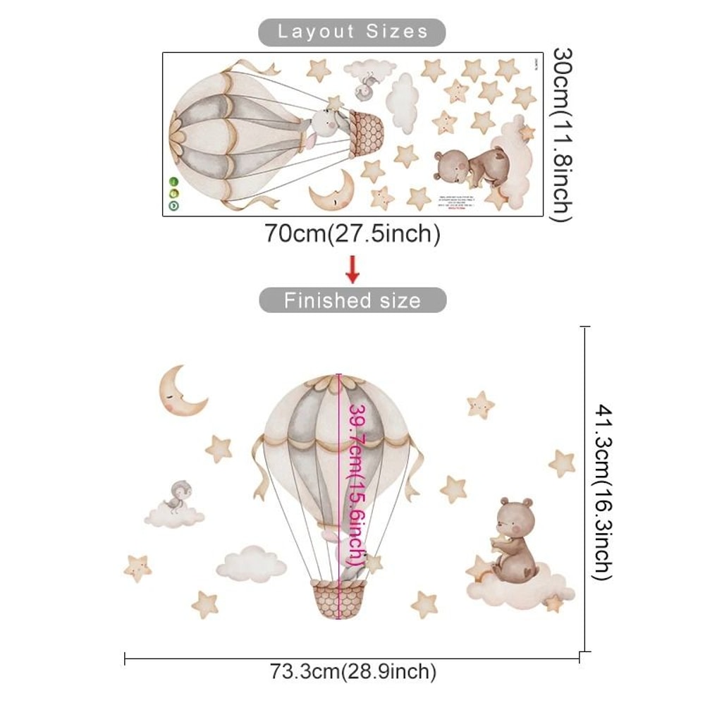 Cartoon Hot Air Balloon Nursery Wall Stickers Kids Room Decor 14