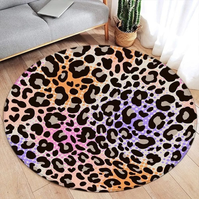 Leopard Print Round Carpet Rug Soft Flannel Bedroom Floor Decor 5