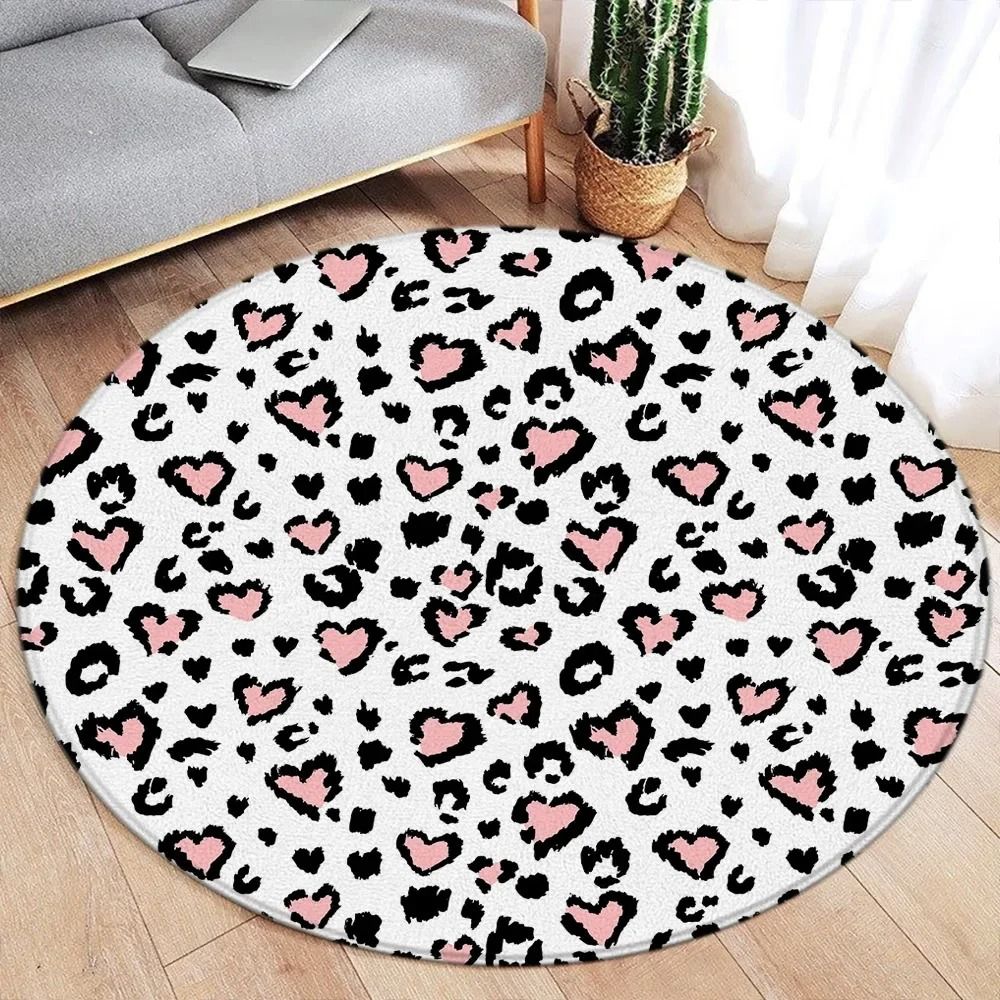 Leopard Print Round Carpet Rug Soft Flannel Bedroom Floor Decor 8