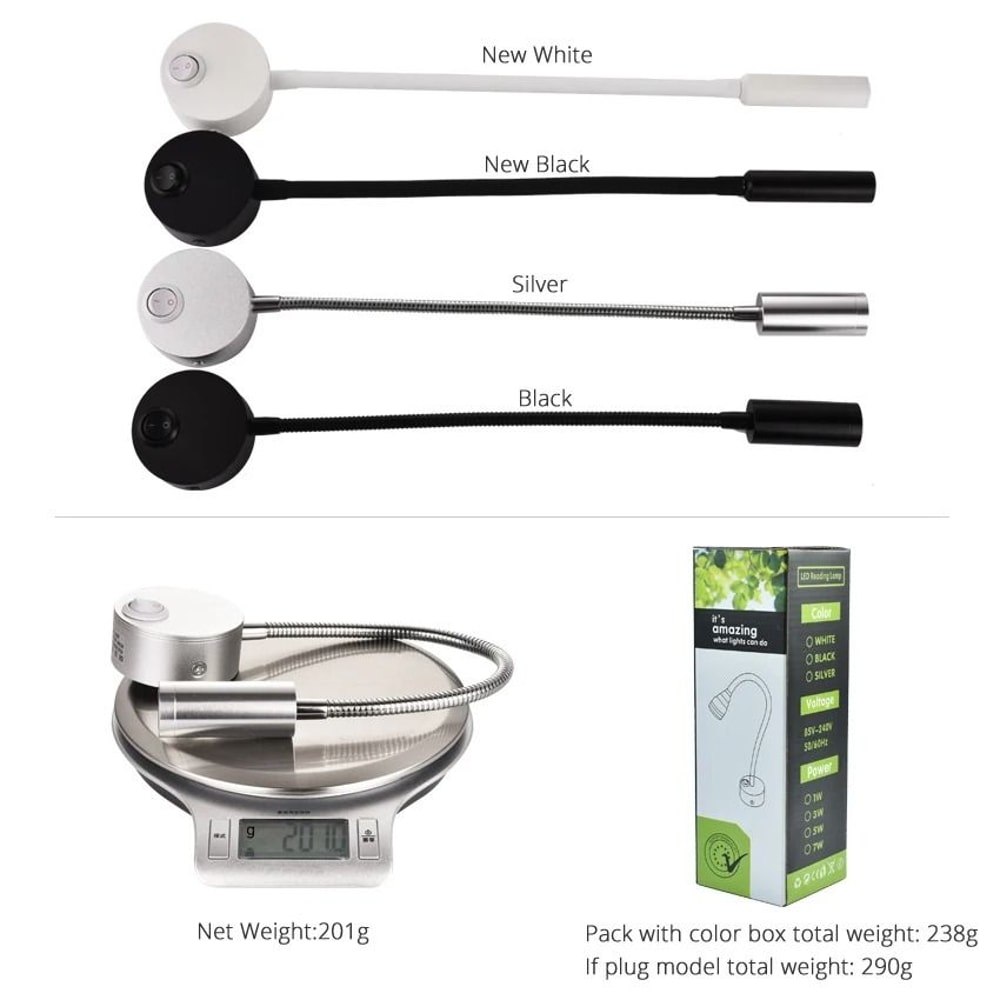 Flexible Gooseneck Clamp Wall Light Bedside LED Reading Lamp 12