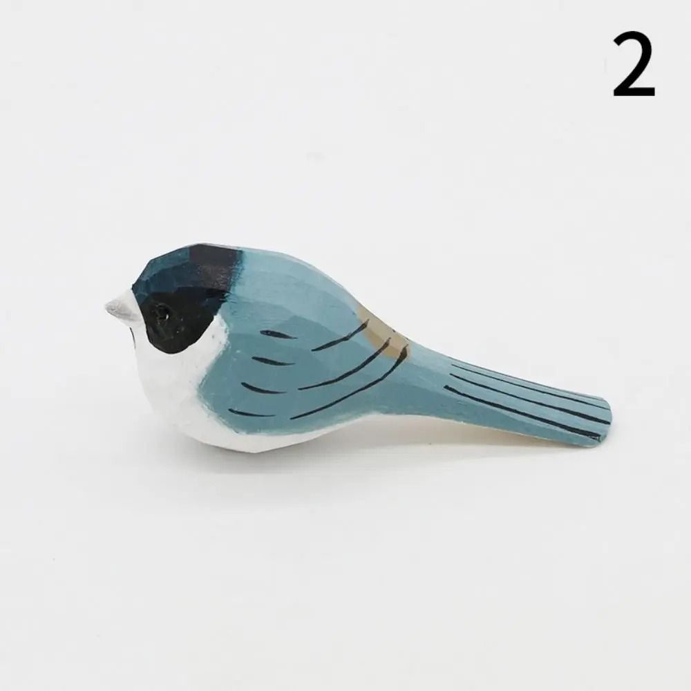 Hand Carved Wooden Bird Figurine Mini Rustic Home Decor 2