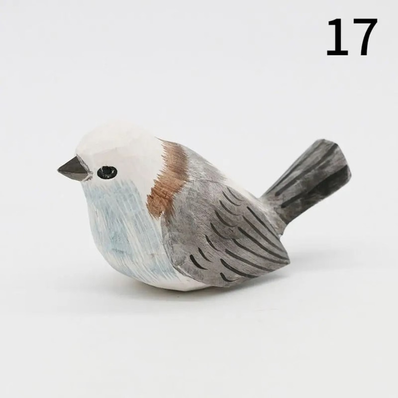Hand Carved Wooden Bird Figurine Mini Rustic Home Decor 17