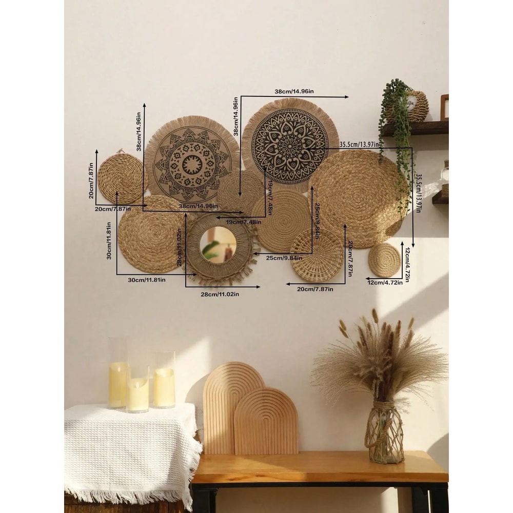 Boho Wall Baskets Woven Wall Decor Handmade Seagrass Rustic Farmhouse Hanging Set 13