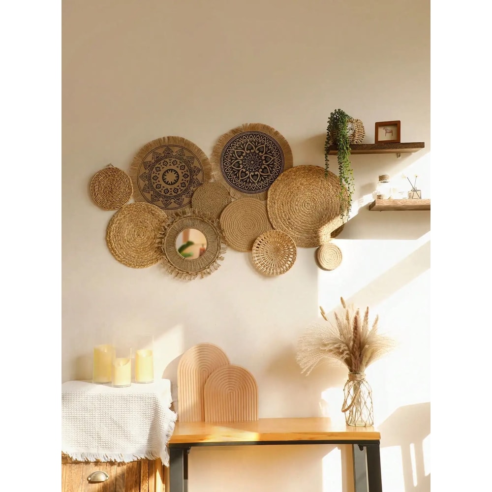 Boho Wall Baskets Woven Wall Decor Handmade Seagrass Rustic Farmhouse Hanging Set 14