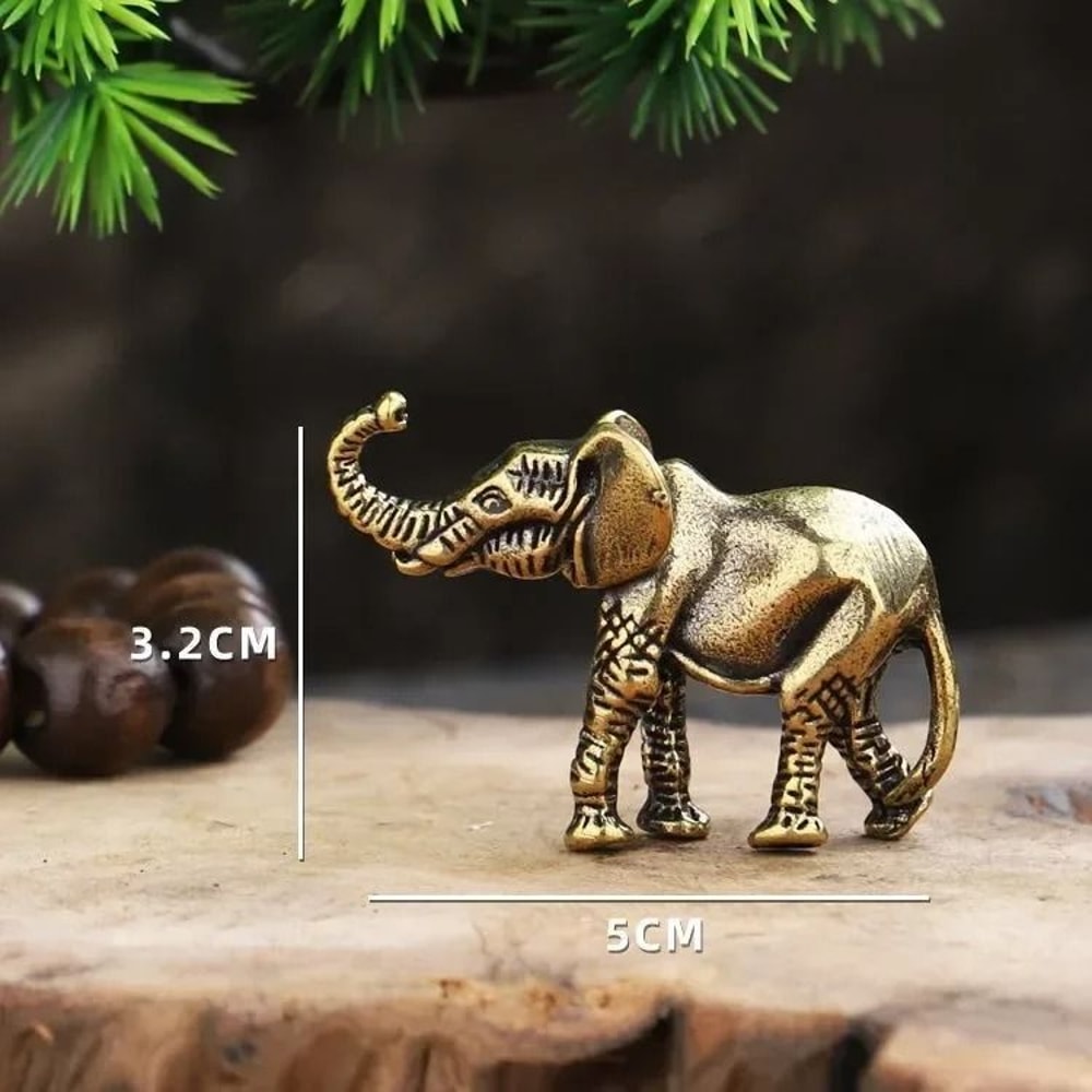 Brass Elephant Figurine Mini Elephant Statue Auspicious Feng Shui Desk Decoration 1