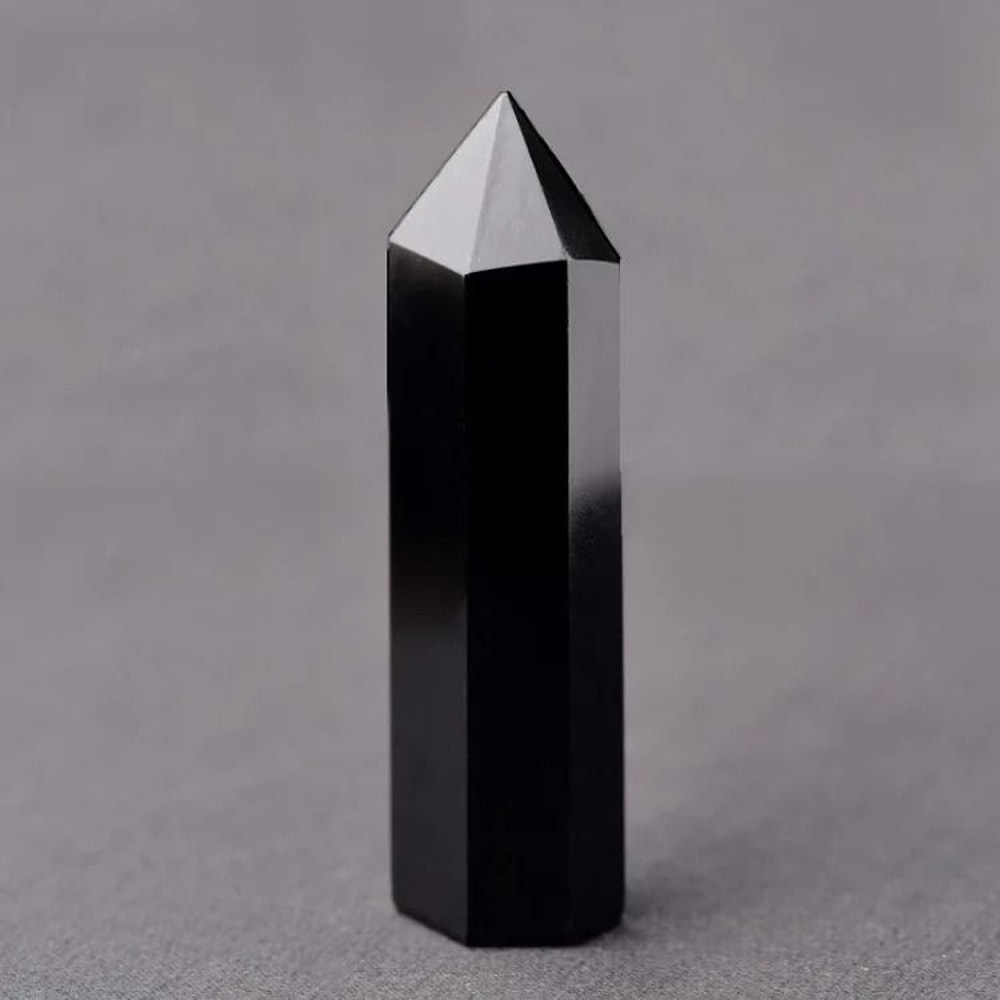 Obsidian Crystal Point Black Obsidian Tower Hexagonal Crystal Wand Decor 1