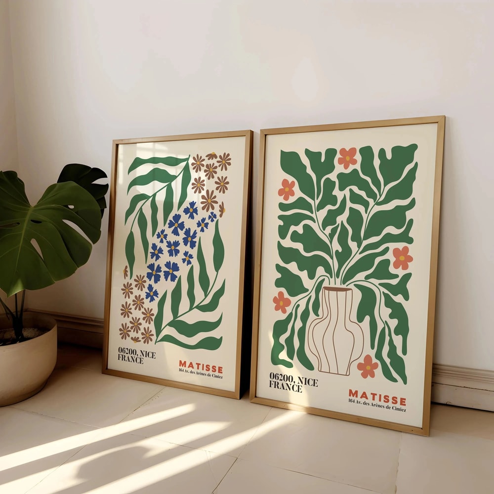 Matisse Wall Art Bohemian Floral Prints Mid Century Modern Minimalist Set 2