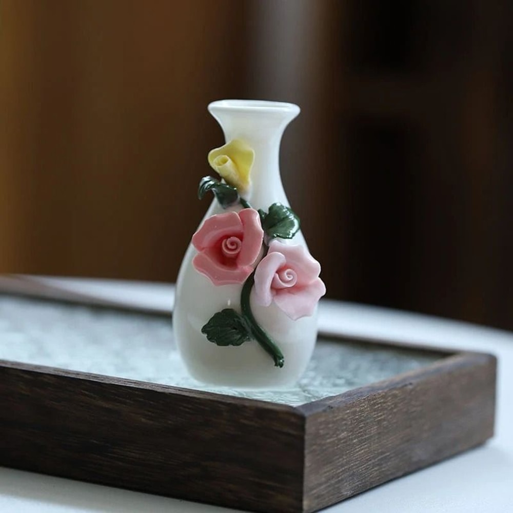 Ceramic Mini Vase Toothpick Holder Jar Chinese Style Cotton Swab Storage Decor 8