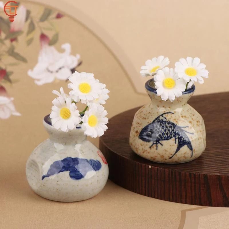 Ceramic Mini Vase Toothpick Holder Jar Chinese Style Cotton Swab Storage Decor 22