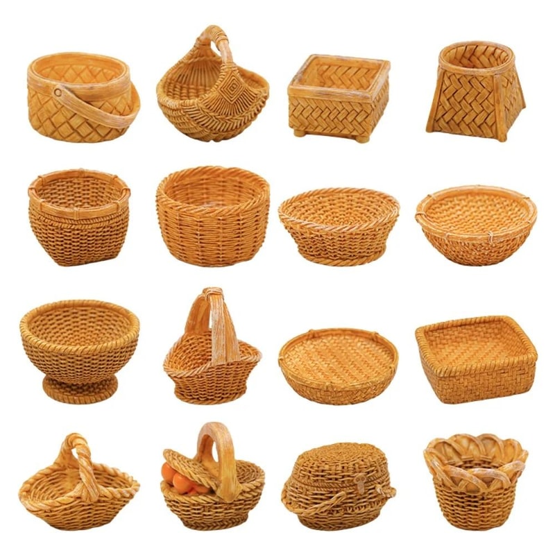 Mini Rattan Basket Dollhouse Miniature Accessories DIY Kitchen Food Display Decor 0