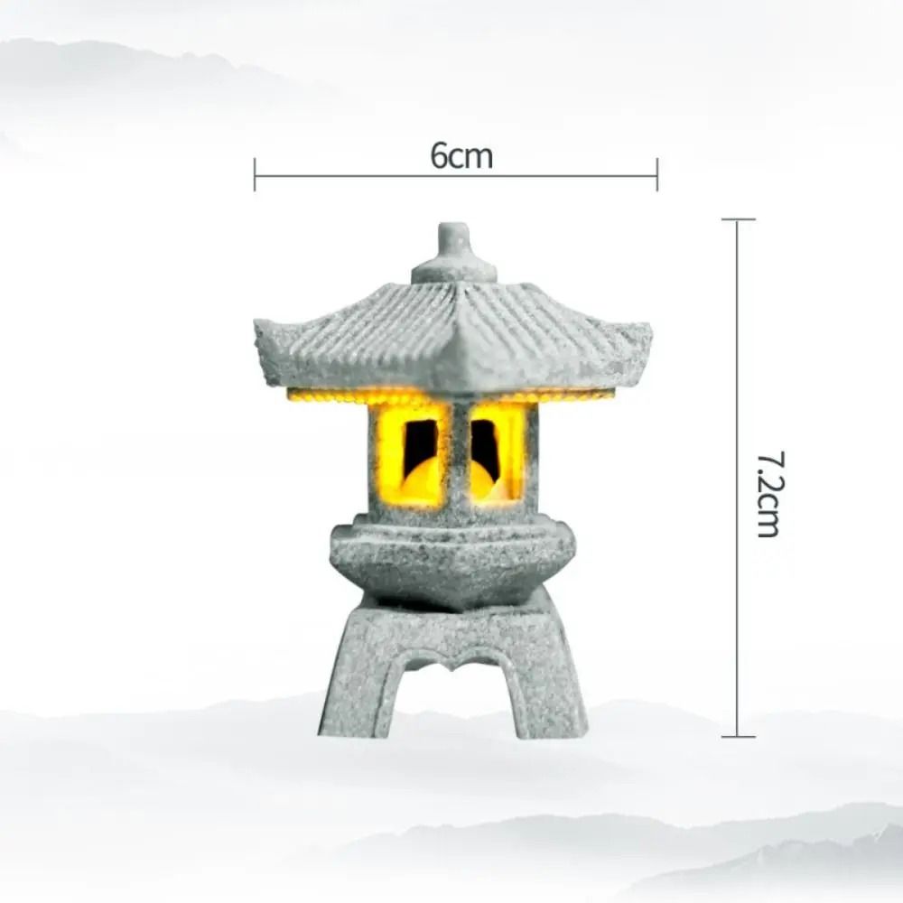 Mini Pagoda Lantern Zen Garden Decor Miniature Bonsai Landscape Light Statue 6
