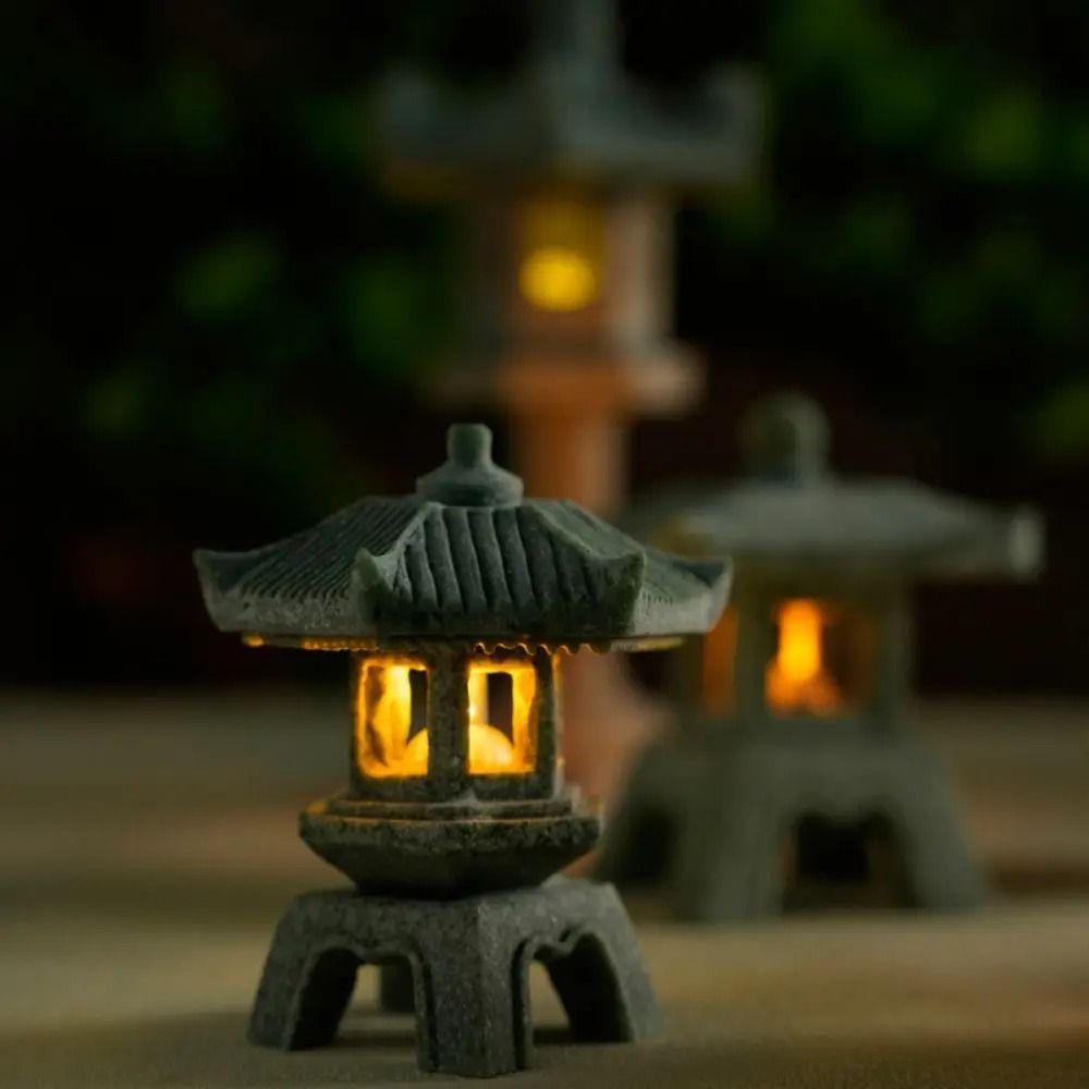 Mini Pagoda Lantern Zen Garden Decor Miniature Bonsai Landscape Light Statue 9