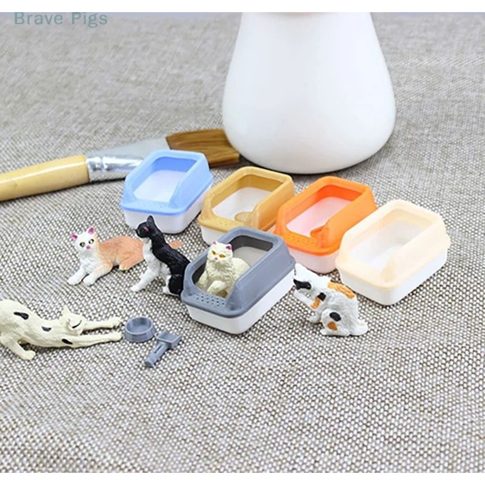 Miniature Cat Litter Box Set Dollhouse Pet Accessories With Shovel Toy 6