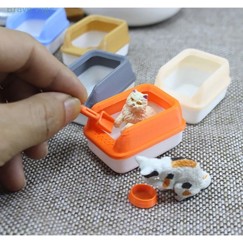 Miniature Cat Litter Box Set Dollhouse Pet Accessories With Shovel Toy 8