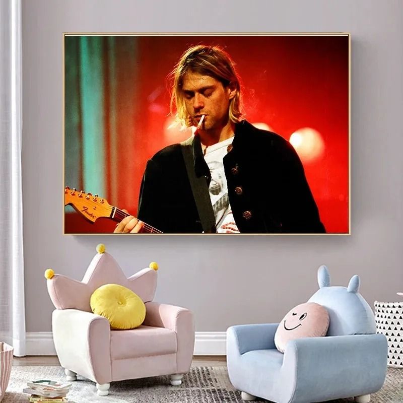 Kurt Cobain Poster Black And White Vintage Rock Music Wall Art Canvas 17
